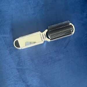 Portable Silver Hair Brush with Mirror